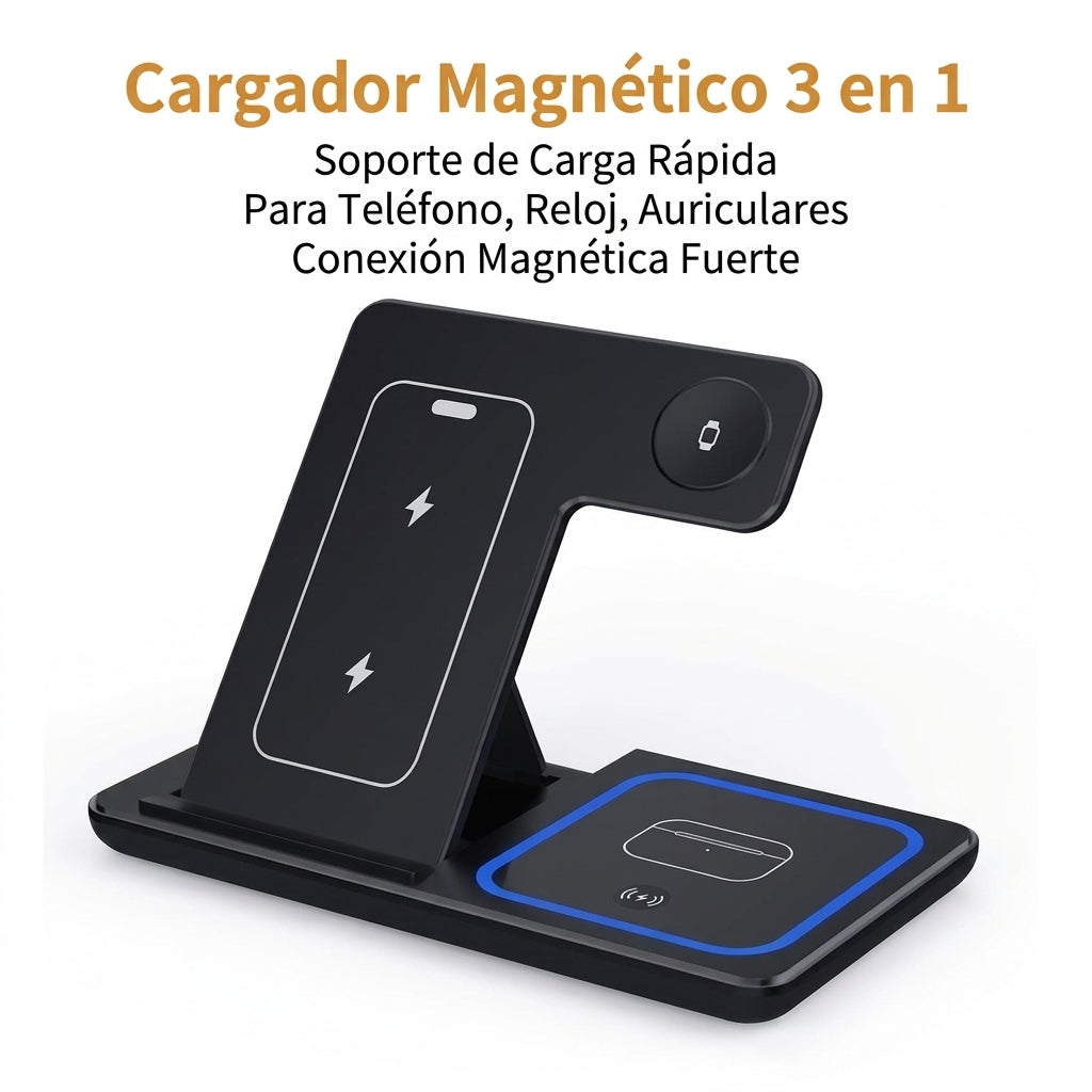 Estación de Carga Inalámbrica 3 en 1 Plegable y Portátil