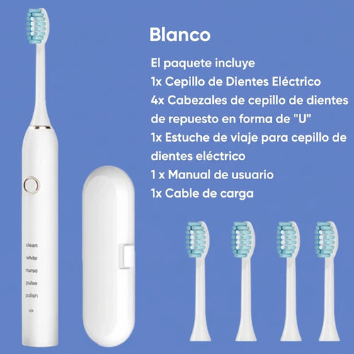 Cepillo de Dientes Eléctrico Sónico Recargable (Incluye 4 Cabezales de Repuesto)