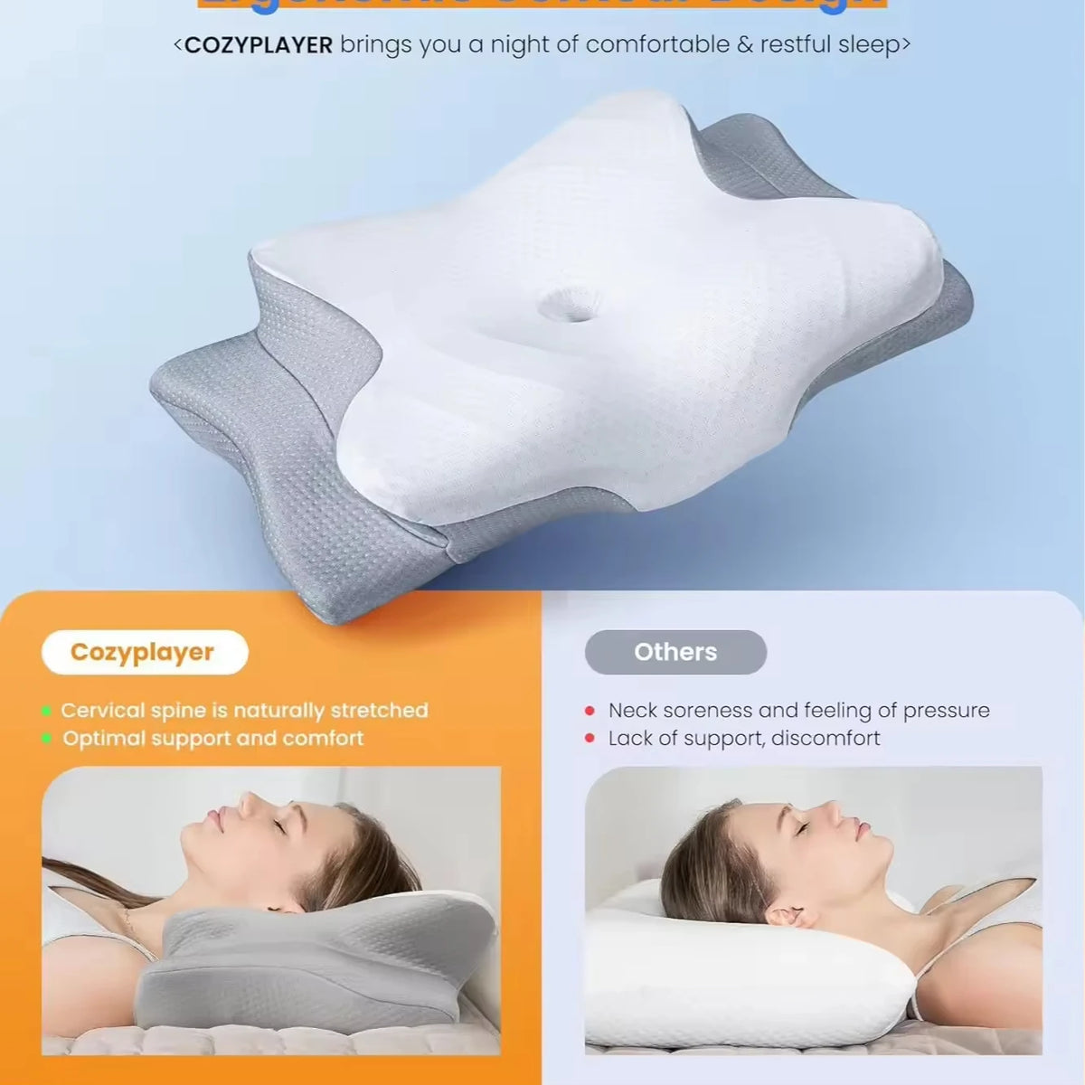 Almohada Cervical Ergonómica de Espuma Viscoelástica (Memory Foam)